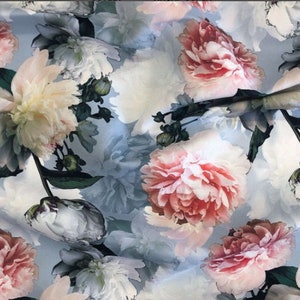 Pioenroos bloem patroon bekleding stof op maat gesneden, Digitaal bedrukte bloemenstof voor tassen kussens zakjes meubels