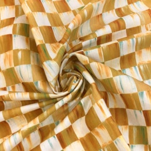 Gold Checkers Pattern designed polyester Upholstery fabric by the yard, Geometric Digital printed fabric for bags cushions pouches furniture