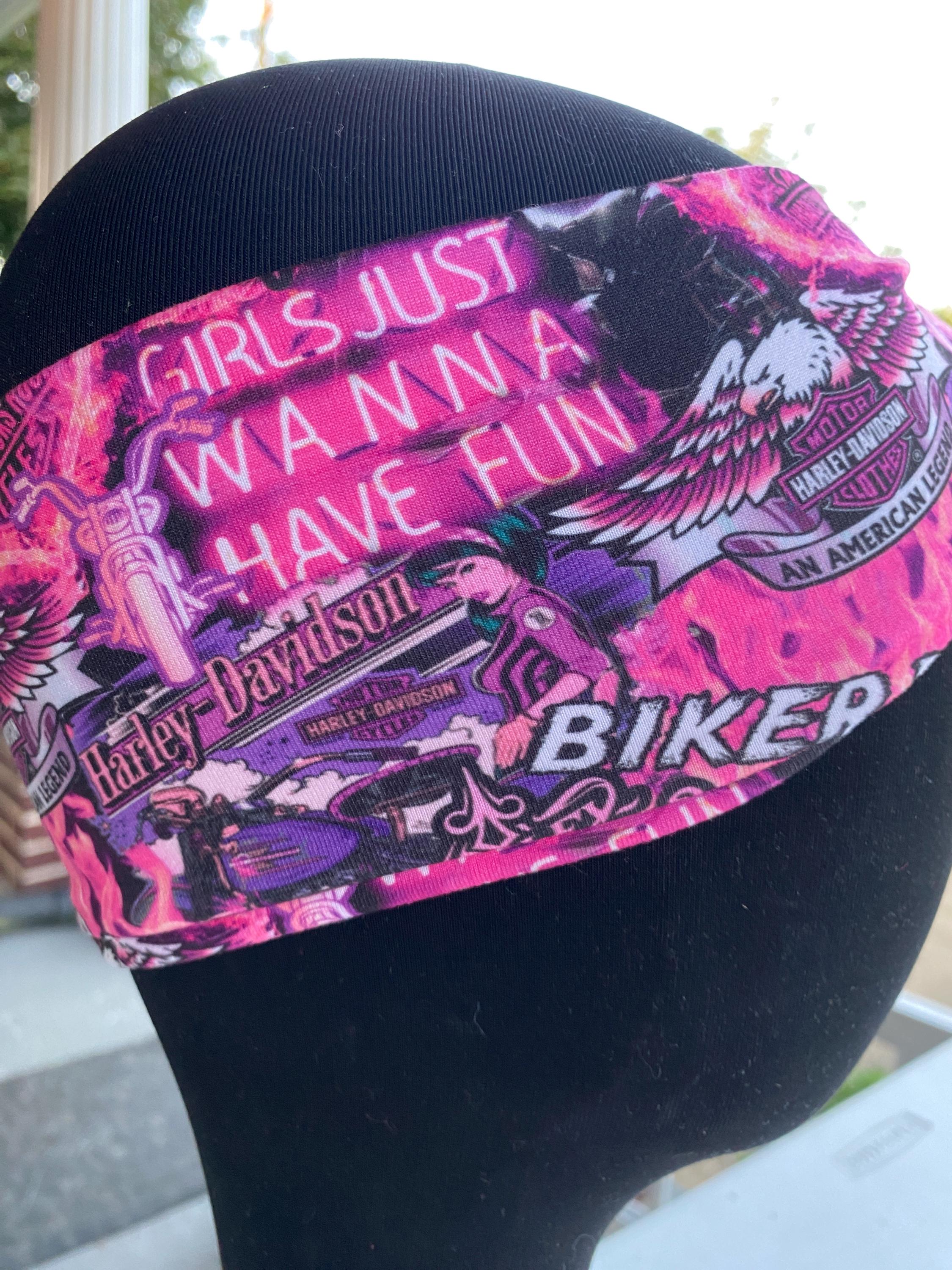 Pink Harley Davidson girls just wanna have fun motorcycle headband useful gift for, kids and teens and adults