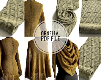 Knitted pattern,triangle pattern,pdf file,digital pattern,charted pattern,knitted shawl,knitted scarf,shawl pattern,knitting,Ornella Pattern
