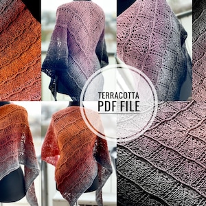 Crochet pattern, triangle pattern, pdf file,digital pattern,charted pattern,crochet shawl,  crochet scarf, shawl pattern, TerraCotta Shawl