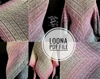 Crochet shawl pattern, crochet pattern, shawl pattern, digital pattern, charted pattern, crochet chart, triangle shawl, Loona Shawl