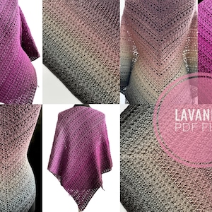 Crochet shawl pattern, shawl pattern,asymmetrical shawl,digital pattern, charted pattern, crochet chart,asymmetrical,triangle shawl, Lavanda