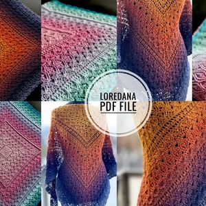 Crochet pattern,triangle pattern,pdf file,digital pattern,charted pattern,crochet shawl,crochet shawl,shawl pattern,square pattern,Loredana