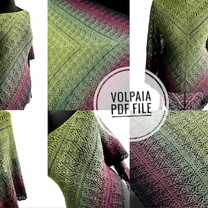 Crochet pattern, triangle pattern, pdf file,digital pattern,charted pattern,crochet shawl,  crochet scarf, shawl pattern, Volpaia Shawl