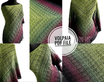 Crochet pattern, triangle pattern, pdf file,digital pattern,charted pattern,crochet shawl,  crochet scarf, shawl pattern, Volpaia Shawl