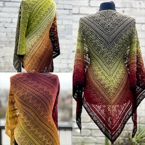 Patrón de crochet, patrón de triángulos, archivo pdf, patrón digital, patrón gráfico, chal de crochet, chal de crochet, asimétrico, patrón de cuadrados, Vipera