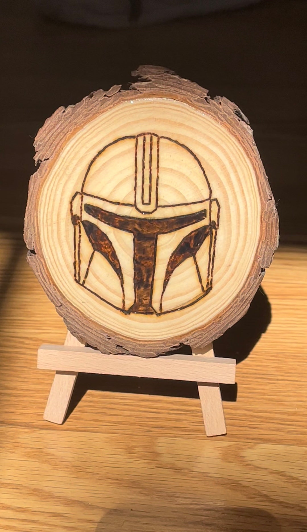 Mandalorian Star Wars Wood Slice Woodburn Pyrography Art Decor Etsy