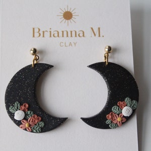 floral moon polymer clay earrings