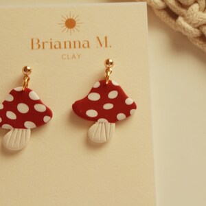 red mushroom polymer clay earrings