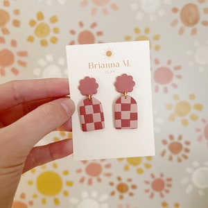 dusty red and light pink arch earrings