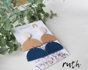 navy and camel polymer clay earrings