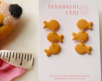 Goldfish snack cracker polymer clay earrings