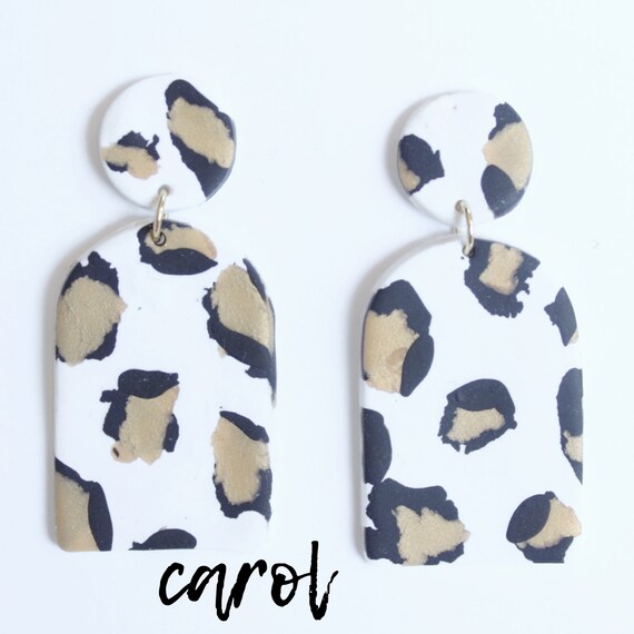 Cheetah print arch clay earrings