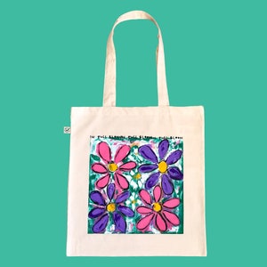 Flower - In Full Bloom - Organic Tote Bag - Mono Screen Print, Hand Screen Printed, Painting - Natural Organic Cotton Tote