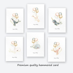 6x Kids Birthday Card Pack, watercolour dolphin children birthday cards