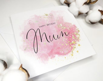 Mum Birthday Card, Pink and Gold Watercolour Birthday Card, Birthday Card For Mother, Mom Birthday Card