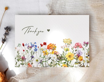 10x Thank You Cards | Wildflower Watercolour Thank You Card Set | Floral Multipack Notelet Card Pack