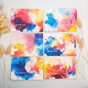 Set of 6 Thank You Cards | Colourful Watercolour Greeting Cards | Thank You Notelet Card Pack