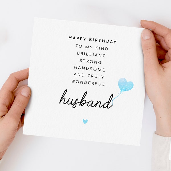 Husband Birthday Card, Happy Birthday Husband Card, Poem Blue Birthday Card For Husband, Wonderful Husband Birthday Card