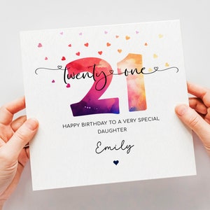 Personalised 21st birthday card | twenty first birthday | colourful happy 21st birthday for daughter, granddaughter, niece