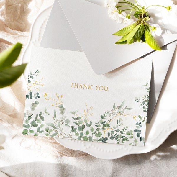 10x Thank You Cards, Wildflower Greenery Thank You Card Set, Eucalyptus Floral Cards, Multipack Notelets