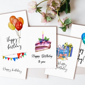5x Birthday Cards Pack, Watercolour birthday unisex variety multi pack cards