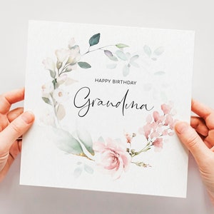 Floral Grandma Birthday Card, Rose Card for Grandma, Nana, Nanny, Nan Birthday Card with Eucalyptus Wreath