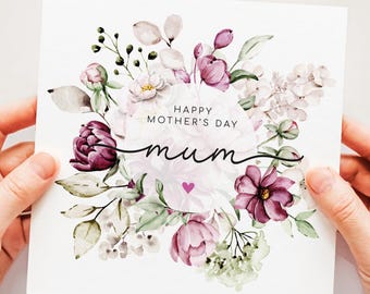 Floral Peonies Mother's Day Card: Watercolor Mum Card
