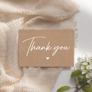 Lot de cartes de remerciement écologiques, cartes de remerciement kraft recyclées, lot de 10 cartes de remerciement avec enveloppes