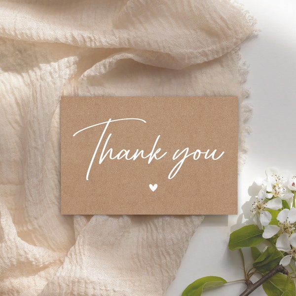 Eco-Friendly Thank You Card Pack, Recycled Kraft Thank You Cards, Set of 10 Thank You Cards With Envelopes