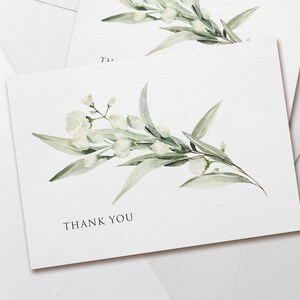 10x cartes de remerciement eucalyptus, mariage élégant et neutre floral verdure verdure, cartes de remerciement fleurs blanches