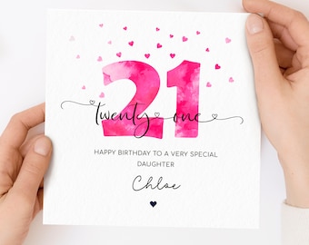 Personalised 21st birthday card, pink twenty first birthday, happy 21st birthday for daughter, granddaughter, goddaughter, niece