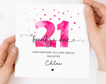 Personalised 21st Birthday Card, Pink Twenty First Birthday, Happy