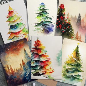 6x Christmas Watercolour Cards, Artistic Winter Holidays Card Set, Christmas Card Pack