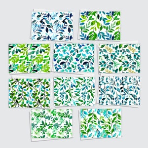 10x cartes notelet vertes, lot de 10 cartes de remerciement vierges, cartes postales aquarelle verdure florale