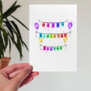 Luxury Birthday Cards Pack, Set of 8 A6 Happy Birthday Blank Cards, Watercolour Variety Multi pack, Unisex A6 Cards Pack image 6