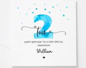 Personalised 2nd birthday blue card | boy second birthday | happy 2nd birthday for son, grandson, nephew, godson