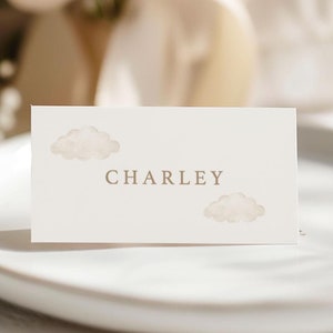 Babyparty Namenskarten | Auf auf und davon | Heißluftballon | Creme | Neutral | Gedecke | Sitzplan | UA101
