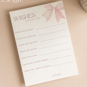 Personalisierte Wünsche für Baby-Babyparty-Karten | Rosa Bögen | Baby Mädchen | Kokette | Geschlecht offenbaren | Ratkarten | Streublümchen | SCHLEIFE102
