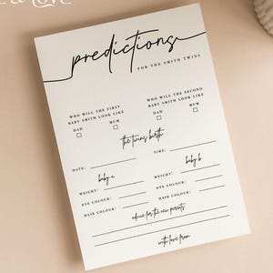 Personalisierte Zwillings-Babyparty-Vorhersage-Karten | Minimalistische Babyparty | Geschlechtsneutral | schlicht | Babyparty Spiele | Streublümchen | M102