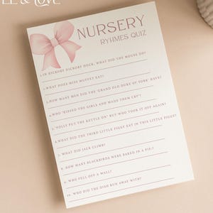 Kinderreime Quiz Babypartyspiel | Babyparty Quiz | Wissenswertes | Geschlecht offenbaren | Rosa Bögen | Baby Mädchen | Kokette | Streublümchen | SCHLEIFE102