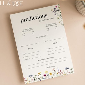 Personalisierte Zwillings-Babyparty-Vorhersage-Karten | Zwillings-Babyparty | Blumen Babyparty | Baby in Blüte | Wildblumen | Streublümchen | BB101