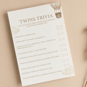 Zwillinge Trivia Quiz | Richtig oder falsch | Heißluftballon-Babyparty | Auf auf und davon | Geschlechtsneutral | Babyparty Spiele | Streublümchen | UA101