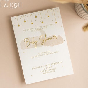 Personalisierte Babypartyeinladungen | Twinkle Little Star einladen | Babyparty | Streusel |Gender Neutral | Celestial |Mond & Sterne | NS101