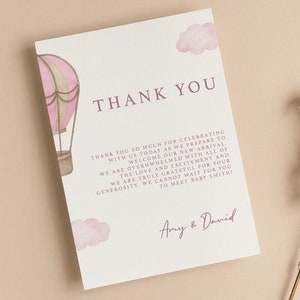 Personalisiertes Babyparty Danke Zeichen | Heißluftballon | Auf auf und davon | Baby Mädchen rosa | Babyparty Zeichen | Oh Baby | Streublümchen | UA102