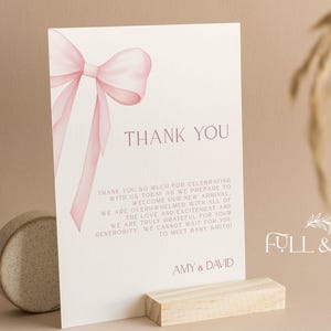 Personalisiertes Babyparty Danke Zeichen | Rosa Bögen | Kokette | Geschlecht offenbaren | Baby Mädchen | Duschspiele | Streublümchen | SCHLEIFE102
