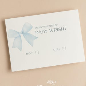 Personalisierte Errate die Geschlechterspielkarten | Gender Reveal Party | Blaue Bögen | Kokette | Junge oder Mädchen | Was wird Baby sein | BOW103
