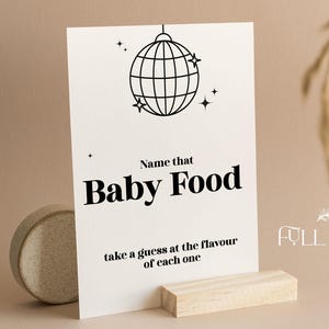 Errate das Baby-Nahrung-Baby-Dusche-Spiel-Zeichen | Disko-Babyparty | Poppin' Flaschen | Geschlechtsneutral | Baby Era Dusche | Streublümchen | D101