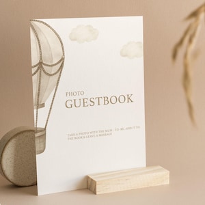 Enseigne photo livre d'or Baby Shower | Baby Shower Up and Away | Neutre| Cartes Baby Shower | Montgolfière | Tableau cadeau | UA101